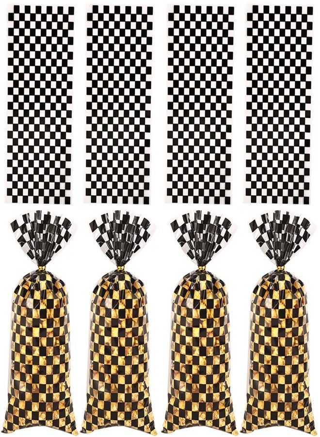 CSTYWC 50 Pieces Cellophane Car Candy Bags Black White Checkered Racing Treat Bags Plastic Race Gift Goodie bags with 50Pieces Twist Ties for Cars Birthday Party Decorations - Image 3